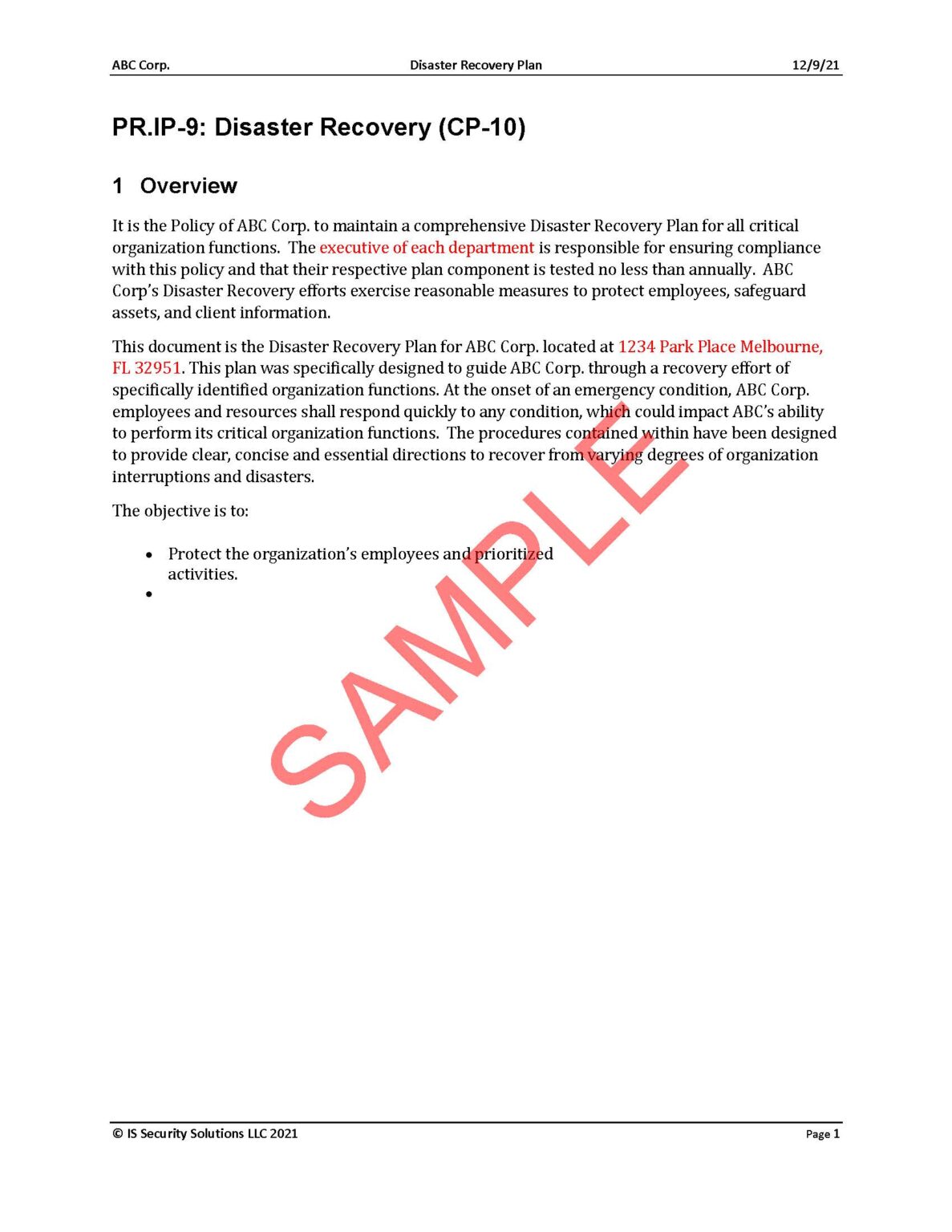 Disaster Recovery Plan and Impact Analysis Template NIST CP10 Buy